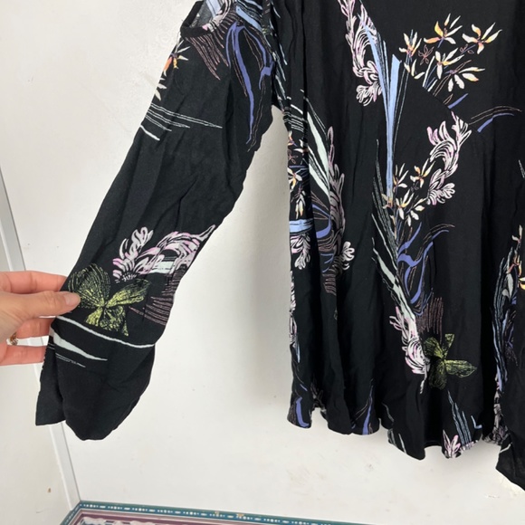 Free People Clear Skies Tunic Top Mini Dress Cold Shoulder Floral Small Black - Picture 5 of 12